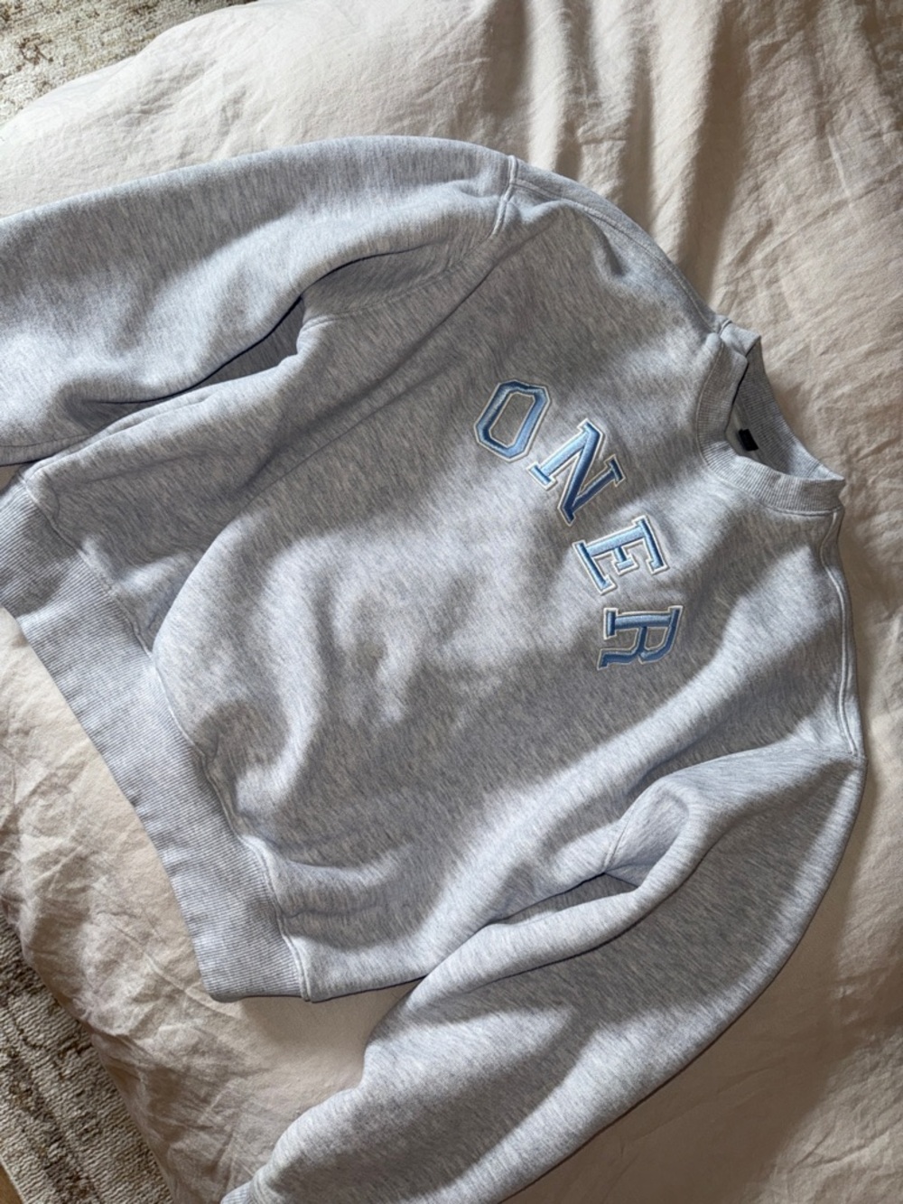 Gray 'ONER' Embroidered Crewneck Sweatshirt